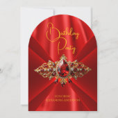 Elegante Regal Red Birthday Gold Jewel Faux Silk Kaart (Voorkant)