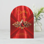 Elegante Regal Red Birthday Gold Jewel Faux Silk Kaart (Staand voorkant)
