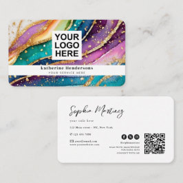 Elegante Regenboog Agate gouden Glitter & QR Code  Visitekaartje