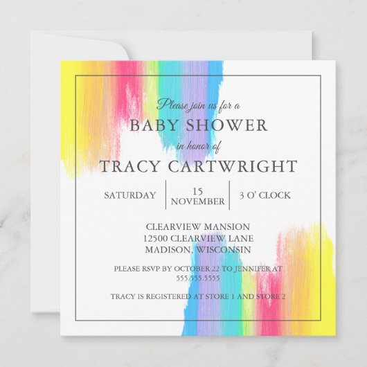 Elegante Regenboog Aquarel Moderne Baby Shower Kaart (Voorkant)