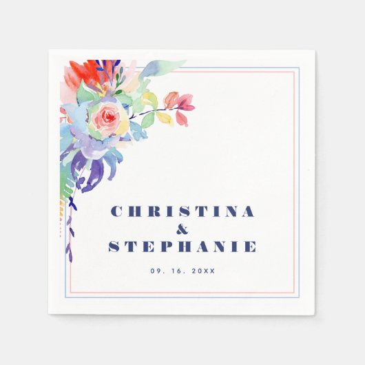 Elegante Regenboog Bloemen LGBTQ Bruiloft Servet (Voorkant)