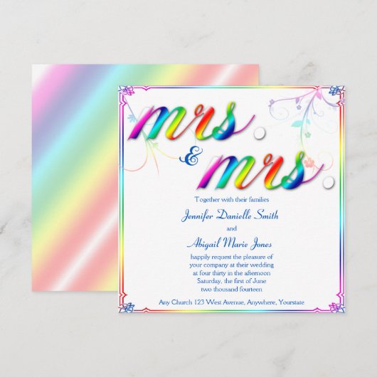 Elegante Regenboog Bloemen Mrs Bruiloft Uitnodigin Kaart (Voorkant / Achterkant)