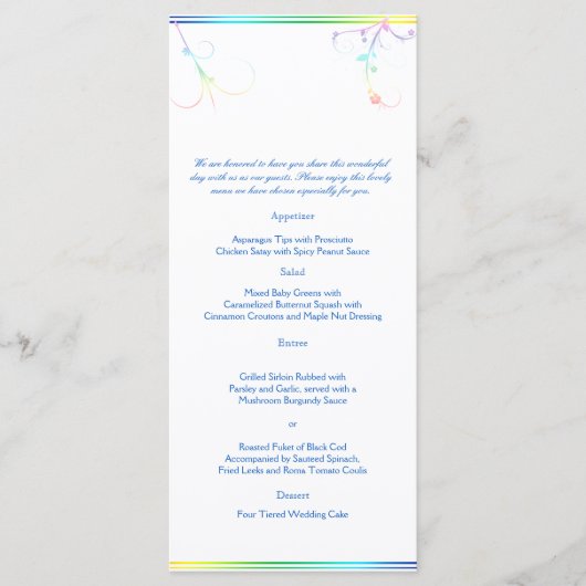 Elegante regenboog bloemengay bruiloft menu (Voorkant)