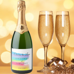 Elegante regenboog bruiloft gepersonaliseerd sparkling wijnetiket