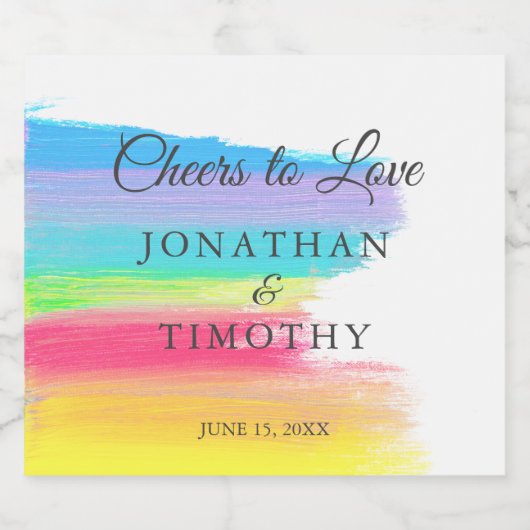 Elegante regenboog bruiloft gepersonaliseerd sparkling wijnetiket (Enkel label)