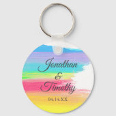 Elegante regenboog bruiloft gepersonaliseerde aand sleutelhanger (Voorkant)