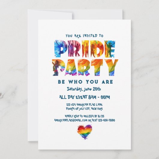 Elegante regenboog gekleurde letters Pride Party Kaart (Voorkant)