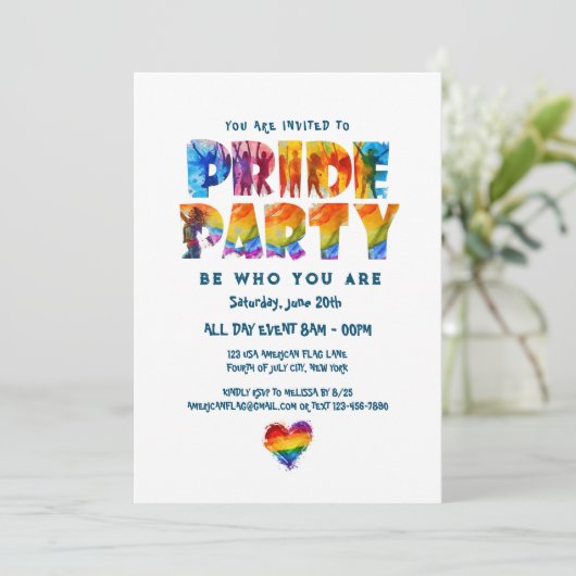 Elegante regenboog gekleurde letters Pride Party Kaart (Staand voorkant)
