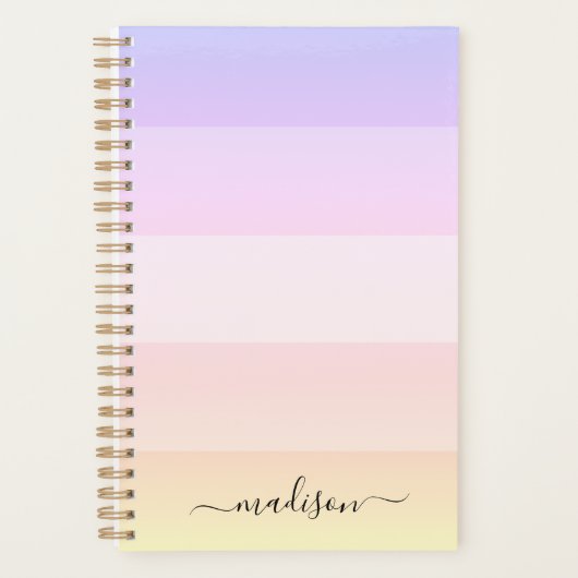 Elegante regenboog gestreepte scriptnaam planner (Voorkant)