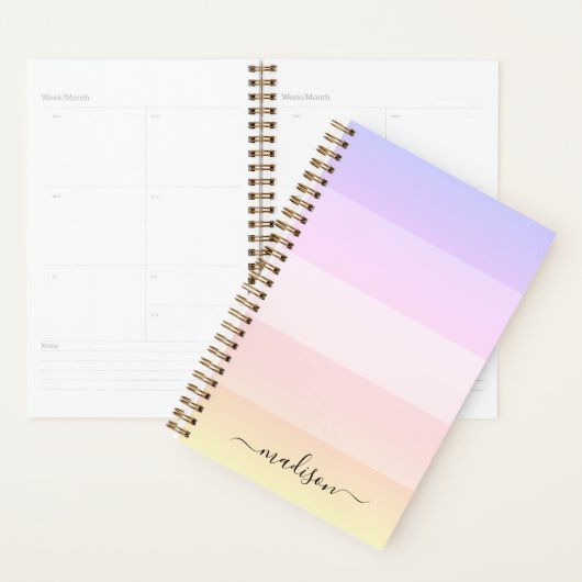 Elegante regenboog gestreepte scriptnaam planner (Display)
