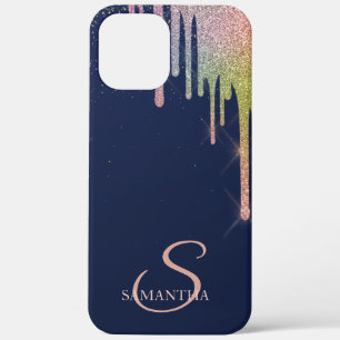 Elegante regenboog glinster druppels, marineblauw Case-Mate iPhone case