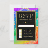 Elegante Regenboog Glitter Agaat en Gouden Bruilof RSVP Kaartje (Voorkant)