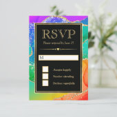 Elegante Regenboog Glitter Agaat en Gouden Bruilof RSVP Kaartje (Staand voorkant)