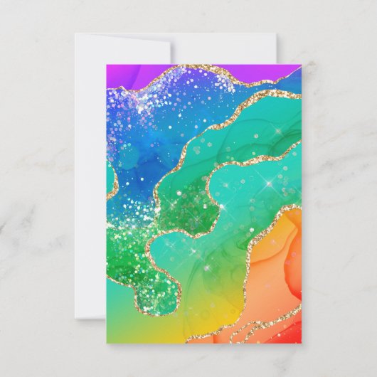 Elegante Regenboog Glitter Agaat en Gouden Bruilof RSVP Kaartje (Achterkant)