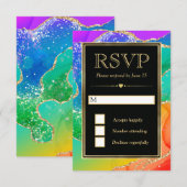 Elegante Regenboog Glitter Agaat en Gouden Bruilof RSVP Kaartje (Voorkant / Achterkant)