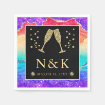 Elegante Regenboog Glitter Agate en Gouden Bruilof