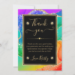 Elegante Regenboog Glitter Agate & Gouden Quincean Bedankkaart