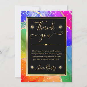 Elegante Regenboog Glitter Agate & Gouden Quincean Bedankkaart