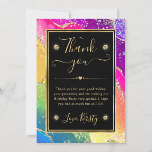 Elegante Regenboog Glitter Agate & Gouden Verjaard Bedankkaart