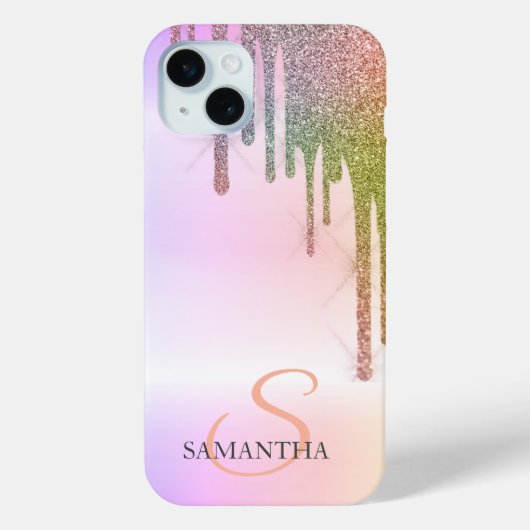 Elegante Regenboog Glitter Druppels Ombre Case-Mate iPhone Case (Achterkant)