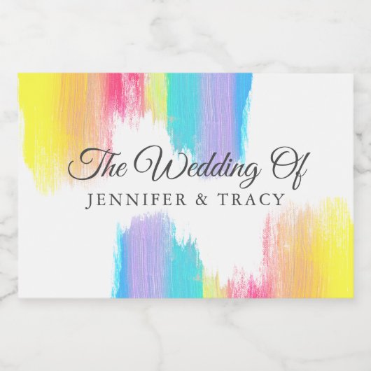 Elegante Regenboog LGBTQ Bruiloft Gepersonaliseerd Sparkling Wijnetiket (Enkel label)