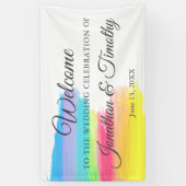 Elegante Regenboog Modern Welkom op Onze Bruiloft Spandoek (Verticaal)
