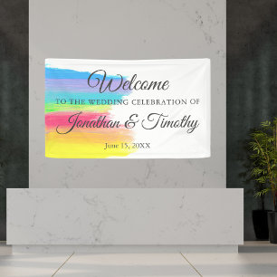 Elegante Regenboog Modern Welkom op Onze Bruiloft Spandoek