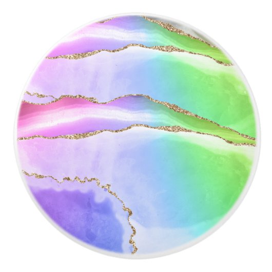 Elegante regenboog pastel geode agaat geode grijs keramische knop (Voorkant)