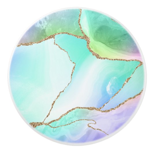 Elegante regenboog pastel geode agaat geode grijs keramische knop (Voorkant)