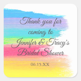 Elegante Regenboog Persoonlijke Lesbische Bruidsui Vierkante Sticker