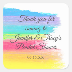 Elegante Regenboog Persoonlijke Lesbische Bruidsui Vierkante Sticker