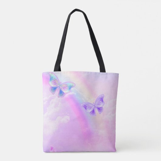 Elegante regenboog roze en blauwe vlinder bruiloft tote bag (Achterkant)