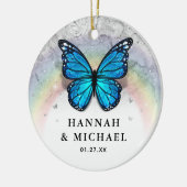 Elegante regenboog Sjabloon Blue Butterfly Wedding Keramisch Ornament (Links)