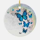 Elegante regenboog Sjabloon Blue Butterfly Wedding Keramisch Ornament (Achterkant)