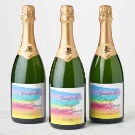 Elegante Regenboog Verlovingsfeest voor Lesbiennes Sparkling Wijnetiket