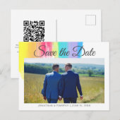 Elegante regenboog verlovingsfoto Save The Date Briefkaart (Voorkant / Achterkant)