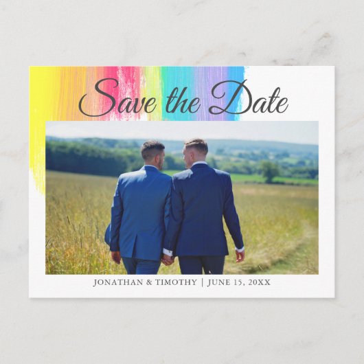 Elegante regenboog verlovingsfoto Save The Date Briefkaart (Voorkant)