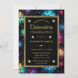 Elegante Regenboog Vuurwerk Frame Quinceanera Kaart
