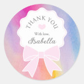 Elegante regenboog Waterverf Schattige roze boog D Ronde Sticker (Voorkant)