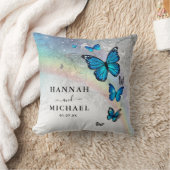 Elegante regenboog zilver en blauwe vlinder bruilo kussen (Deken)