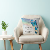 Elegante regenboog zilver en blauwe vlinder bruilo kussen (Stoel)