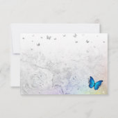 Elegante regenboog zilver en blauwe vlinder bruilo RSVP kaartje (Achterkant)