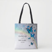 Elegante regenboog zilver en blauwe vlinder bruilo tote bag (Voorkant)
