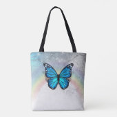 Elegante regenboog zilver en blauwe vlinder bruilo tote bag (Achterkant)