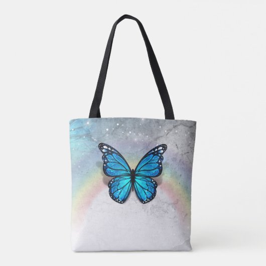 Elegante regenboog zilver en blauwe vlinder bruilo tote bag (Achterkant)