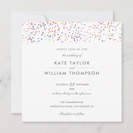 Elegante Regenboogconfetti Foto Bruiloft Kaart (Voorkant)