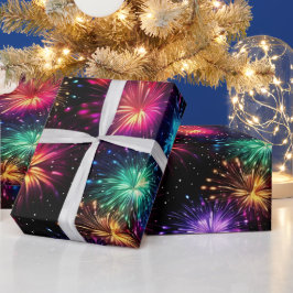 Elegante regenboogvuurwerk op zwarte achtergrond cadeaupapier