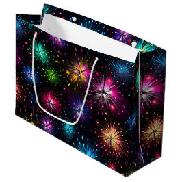 Elegante regenboogvuurwerk op zwarte achtergrond groot cadeauzakje