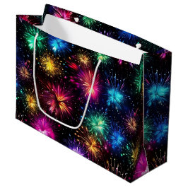 Elegante regenboogvuurwerk op zwarte achtergrond groot cadeauzakje