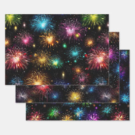Elegante regenboogvuurwerk op zwarte achtergrond inpakpapier vel